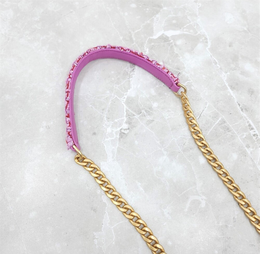 샤넬 CC로고 시즌 트위드 버킷백 핑크 AS3116