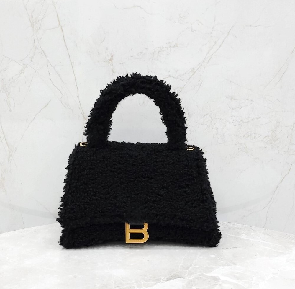 [럭스유] 발렌시아가 아워글래스 시어링 블랙 토트 숄더백 676365