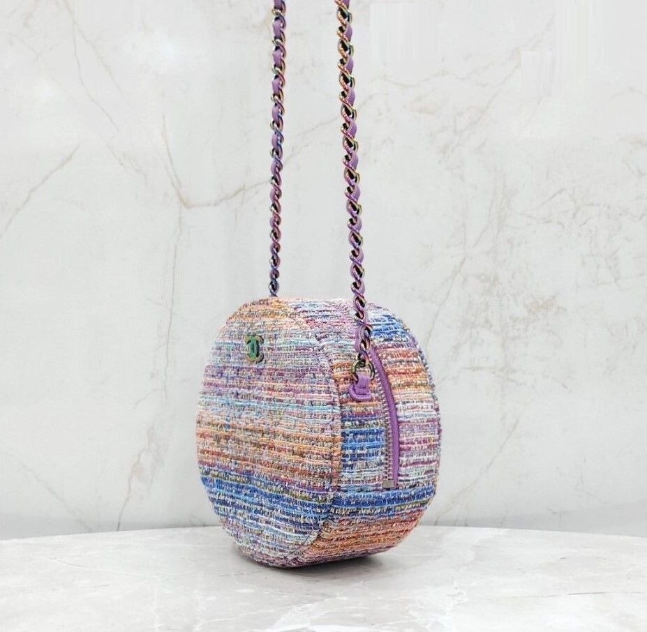 [럭스유] 샤넬 CC 로고 트위드 멀티컬러 라운드 동그리 체인백