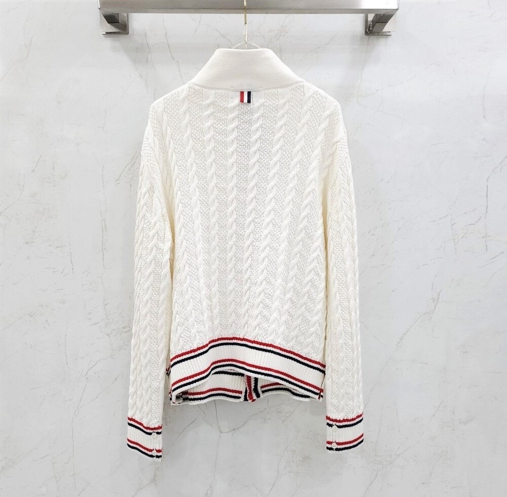 [럭스유] 4 / 톰브라운 삼선 헤리티지 케이블 가디건 화이트 MKJ066A