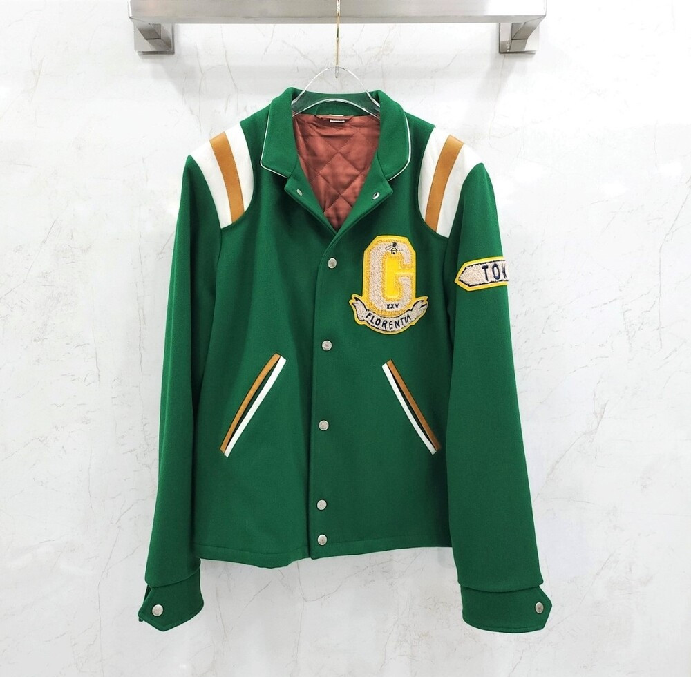 [럭스유] 46 / 구찌 그린 펠트 타이거 패치 블루종 자켓