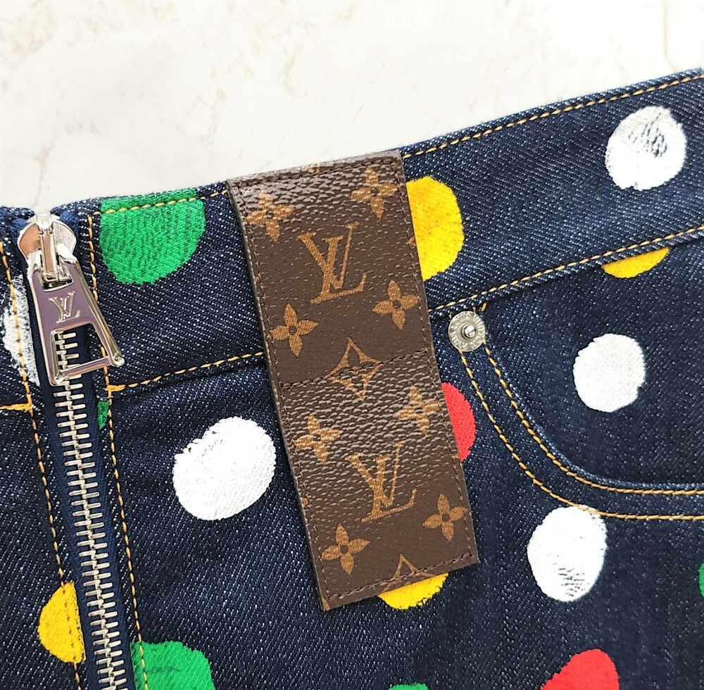 [럭스유] (새상품) 36 / 루이비통 X 쿠사마 야요이 도트 데님 스커트