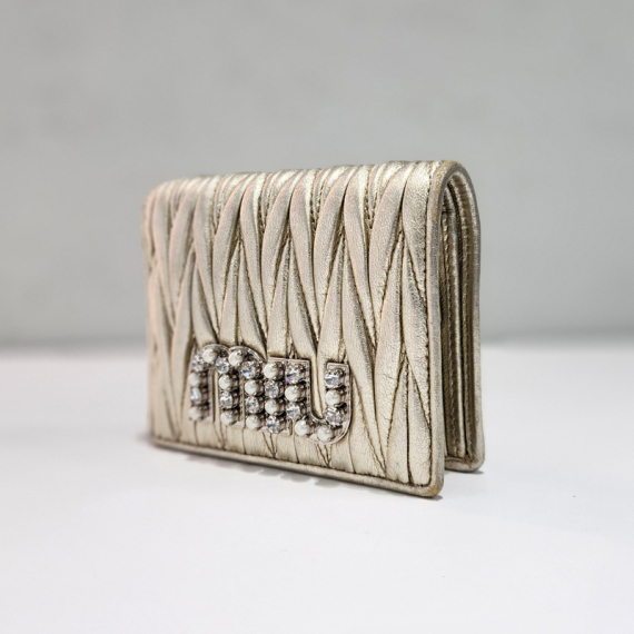 미우미우 마테라쎄 나파 실버 큐빅 반지갑 5MV204