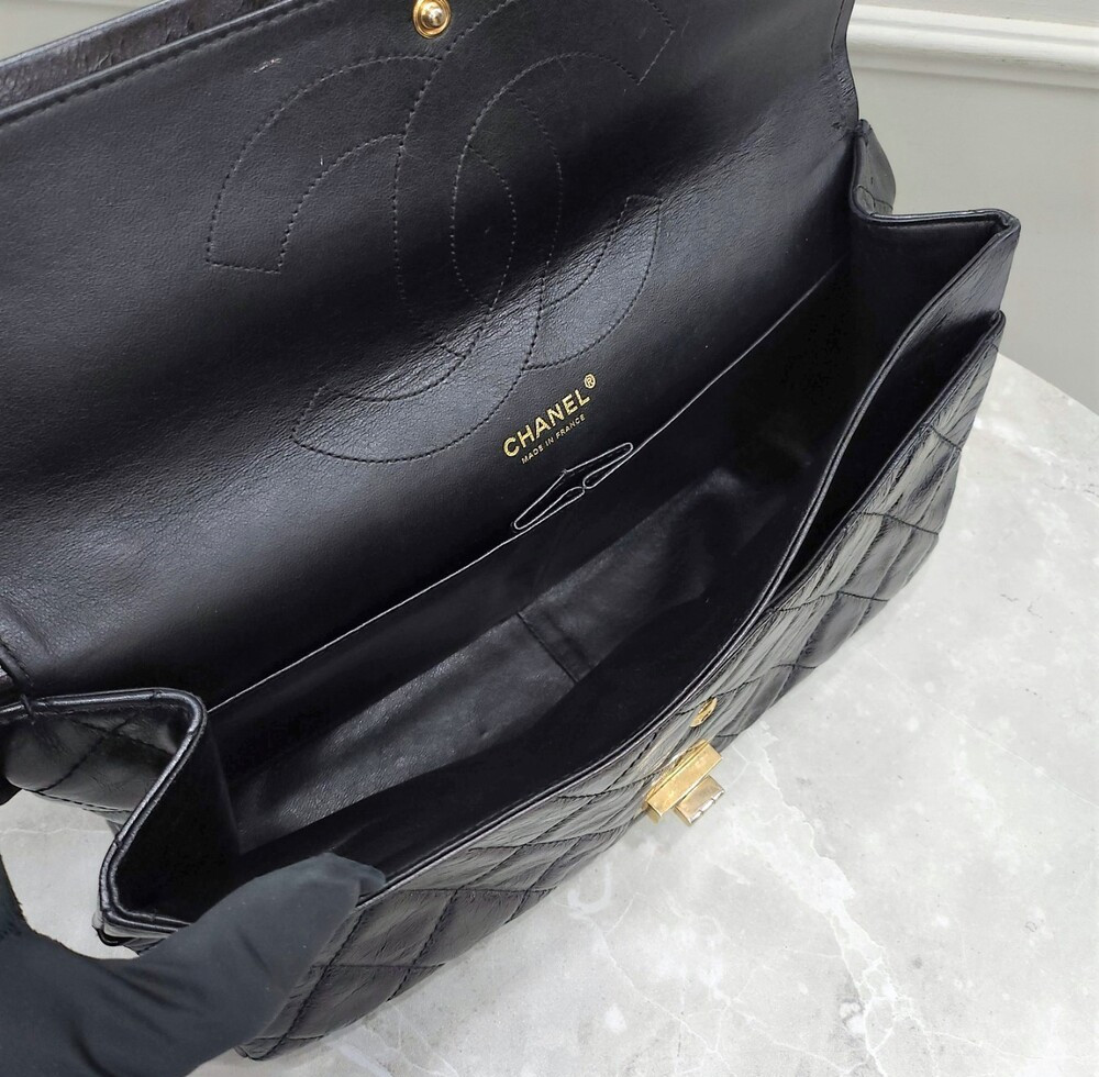 [럭스유] 샤넬 2.55 빈티지 카프스킨 플랩백 금장 맥시 12번대