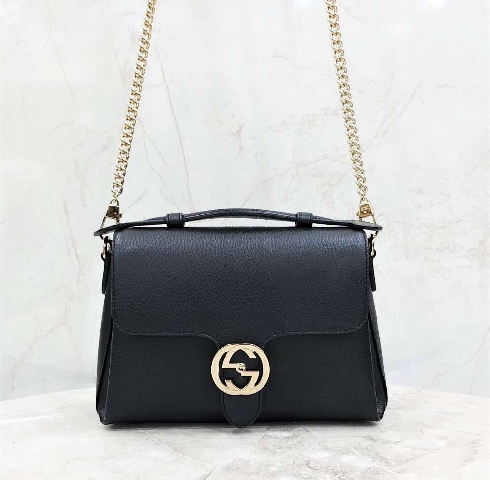 [럭스유] 구찌 인터로킹 탑핸들 레더 체인 숄더백 510302