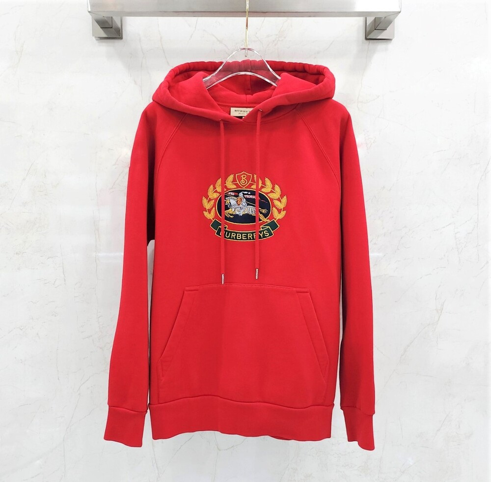 [럭스유] M / 버버리 레드 아카이브 자수 로고 후드티