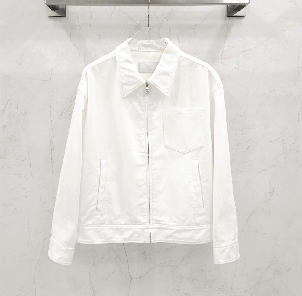 [럭스유] M / 프라다 화이트 백로고 데님 집업 자켓