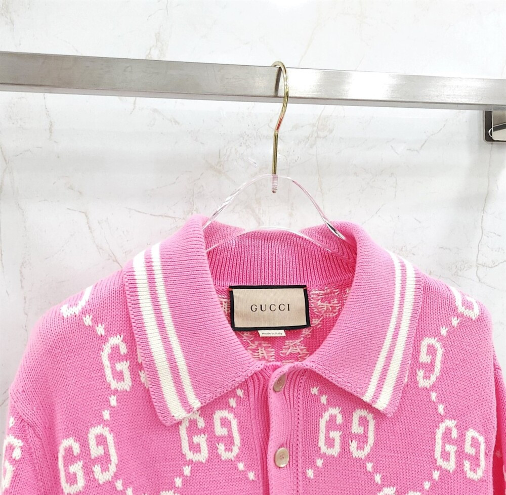[럭스유] (새상품) S / 구찌 GG 로고 올오버 카라 반팔 PK 니트 774077