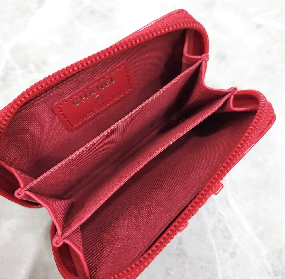 [럭스유] 샤넬 에나멜 핑크 쉐브론 지퍼 카드지갑