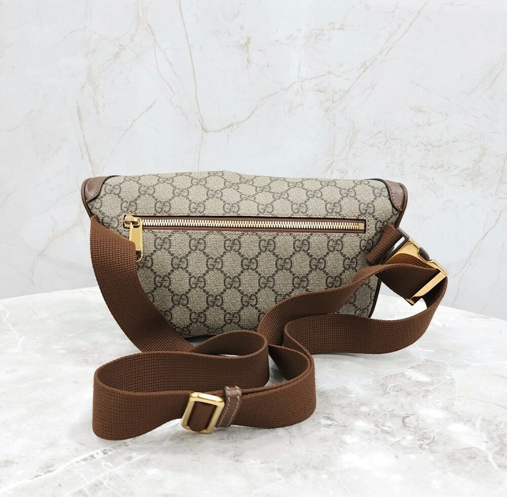 [럭스유] 구찌 GG 수프림 캔버스 브라운 레더 힙색 733240