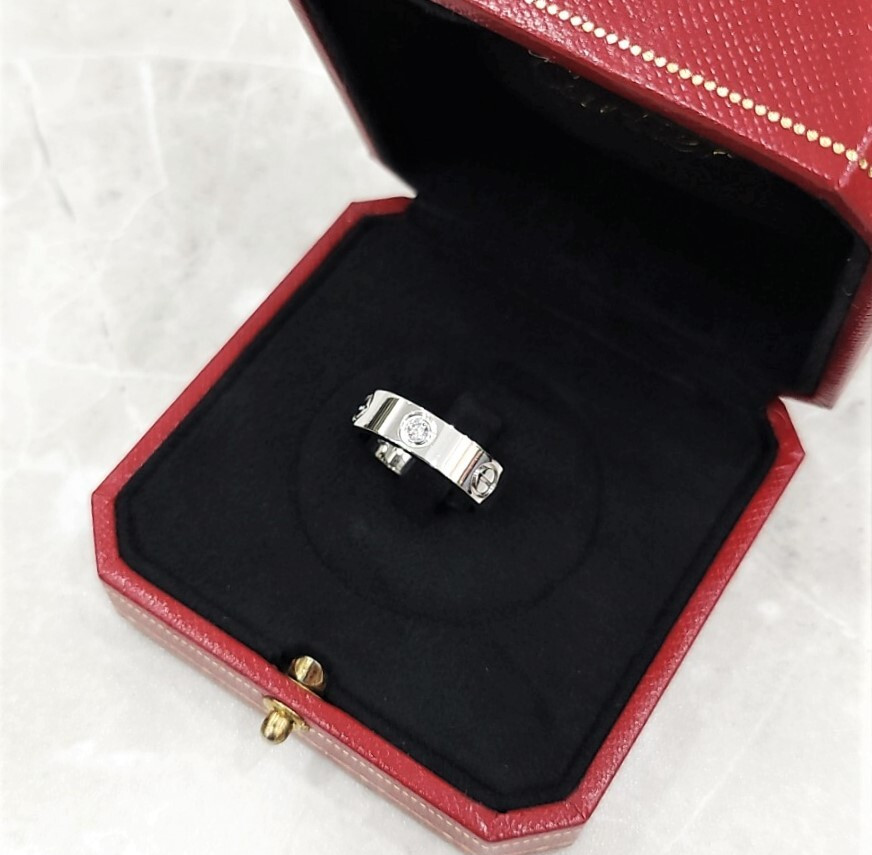 [럭스유] 까르띠에 다이아 3P 화이트골드 러브밴드 링 53호