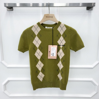 [미다스] 미우미우 아가일 체크 캐시미어 반팔 니트 MML974 38 새상품