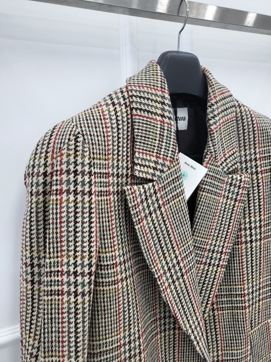 [미다스] 미우미우 오버사이즈 플래드 코트 러스트 38 MS1921