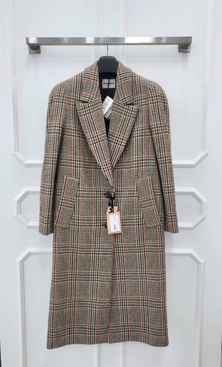 [미다스] 미우미우 오버사이즈 플래드 코트 러스트 38 MS1921