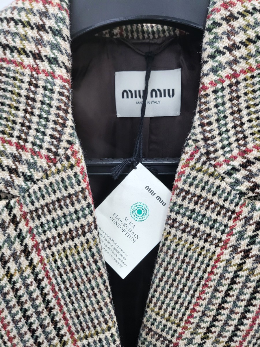 [미다스] 미우미우 오버사이즈 플래드 코트 러스트 38 MS1921