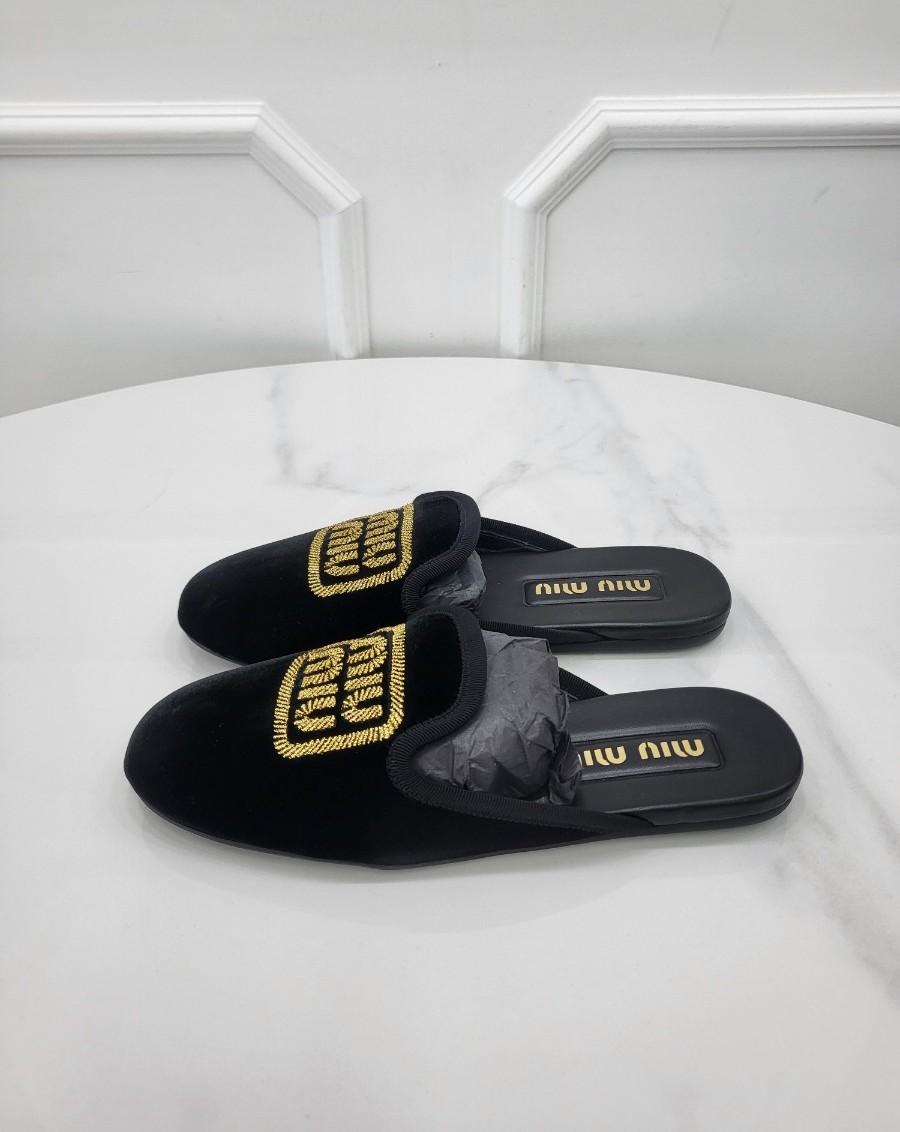 [미다스] 미우미우 벨벳 슬리퍼 블랙 36 5S104E