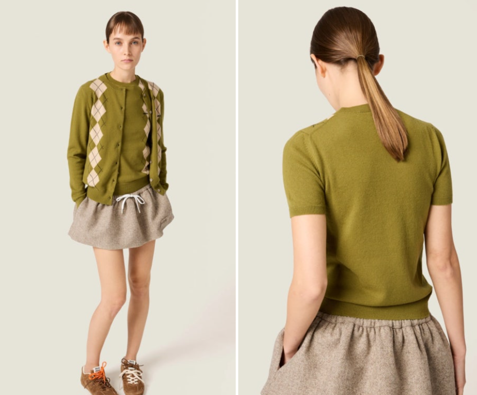 [미다스] 미우미우 아가일 체크 캐시미어 반팔 니트 MML974 38 새상품