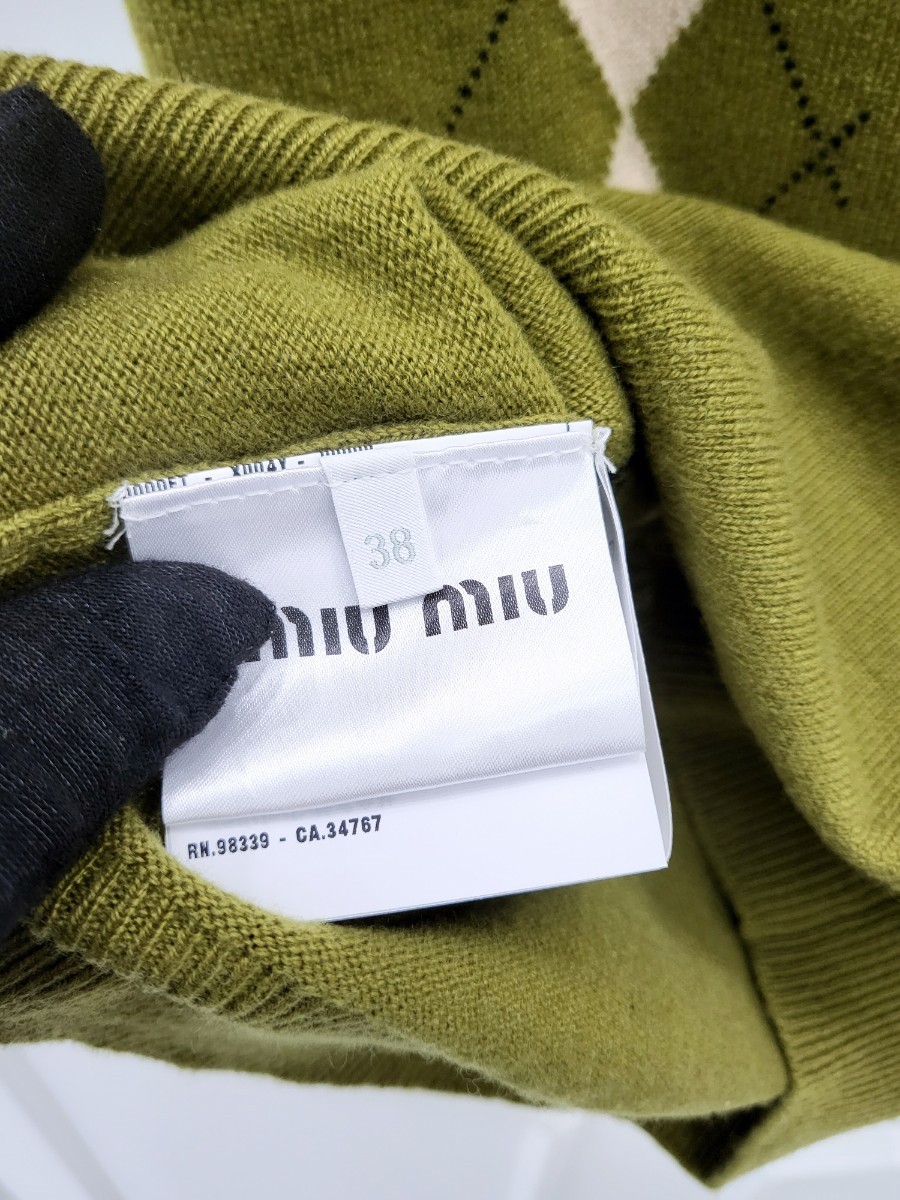 [미다스] 미우미우 아가일 체크 캐시미어 반팔 니트 MML974 38 새상품