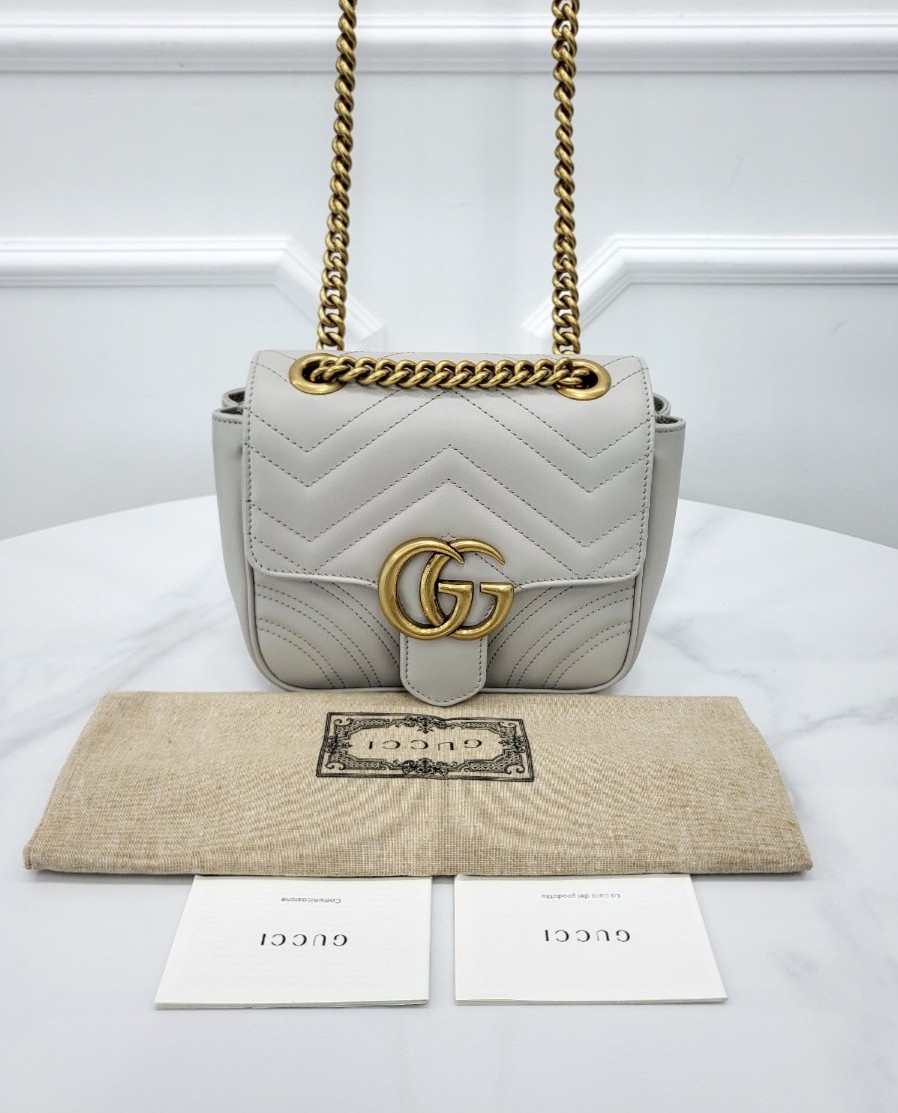 [미다스] 구찌 GG 마몽 미니 체인 숄더백 그레이 739682